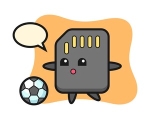 Illustration of SD card cartoon is playing soccer
