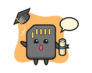Illustration of SD card cartoon throwing the hat at graduation