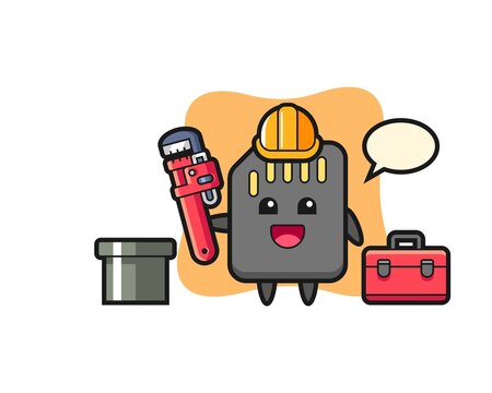 Character Illustration of SD card as a plumber