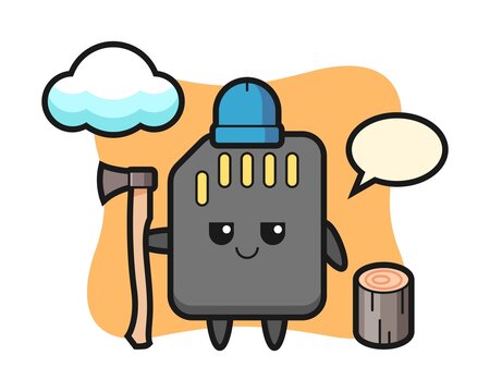 Character cartoon of SD card as a woodcutter