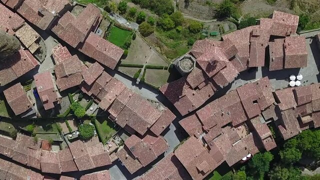 Aerial Panning: Houses In Town On Sunny Day