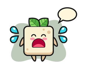 Tofu cartoon illustration with crying gesture