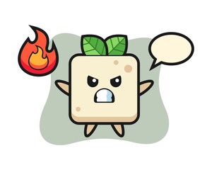 Tofu character cartoon with angry gesture