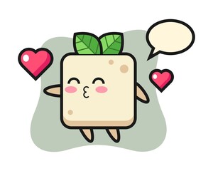 Tofu character cartoon with kissing gesture