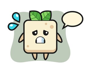 Tofu mascot character with afraid gesture