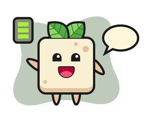 Tofu mascot character with energetic gesture