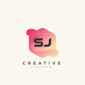 SJ Initial Letter logo icon design template elements with wave colorful art.