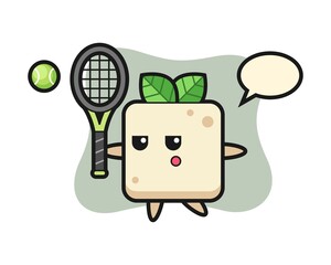 Cartoon character of tofu as a tennis player
