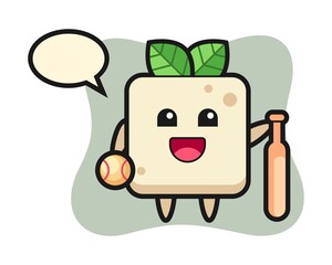 Cartoon character of tofu as a baseball player