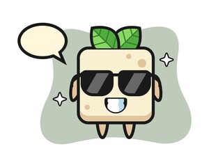 Cartoon mascot of tofu with cool gesture