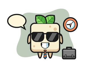Cartoon mascot of tofu as a businessman