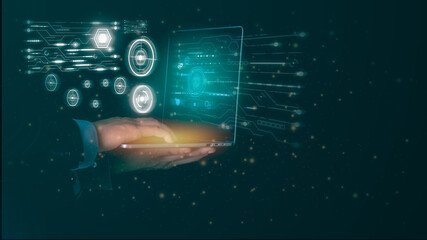 Young businessman using laptop computer