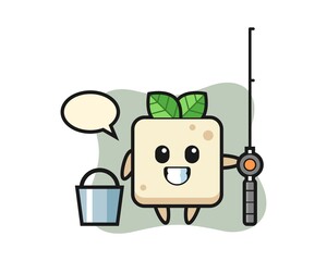 Cartoon mascot of tofu as a fisherman