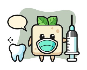 Cartoon mascot of tofu as a dentist