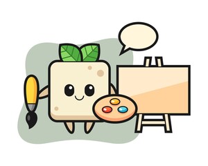 Illustration of tofu mascot as a painter