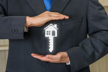 Protection from mortgage foreclosure and land contract forfeiture, business concept : Businessman...