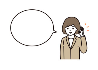 笑顔でOKサインをするスーツ姿の若い女性 吹き出し