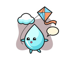 Water drop mascot illustration is playing kite