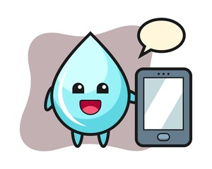 Water drop illustration cartoon holding a smartphone