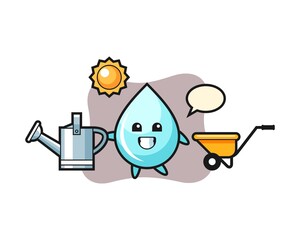Cartoon character of water drop holding watering can