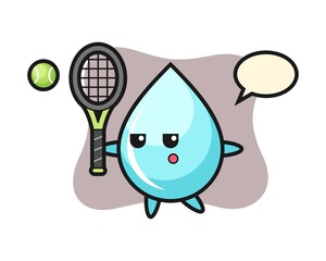 Cartoon character of water drop as a tennis player