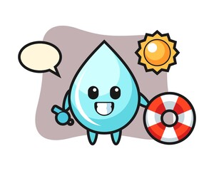 Cartoon mascot of water drop as a beach guard