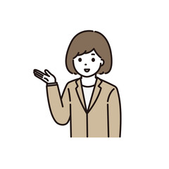 笑顔で説明をするスーツ姿の若い女性