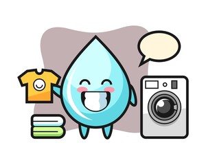 Mascot cartoon of water drop with washing machine