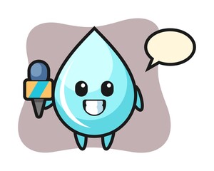 Character mascot of water drop as a news reporter