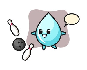 Character cartoon of water drop is playing bowling