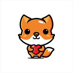 cartoon cute fox animal hugging love vector design