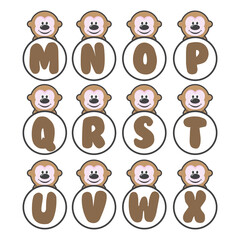 Monkey alphabet collection, vector art and illustration.