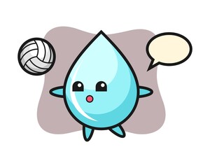 Character cartoon of water drop is playing volleyball