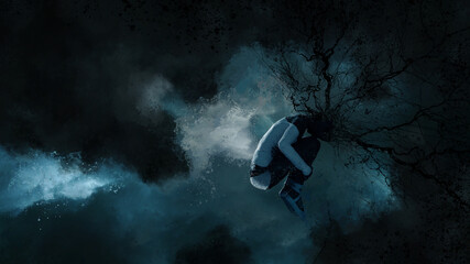 Digital illustration with an abstract girl in a depressive state.