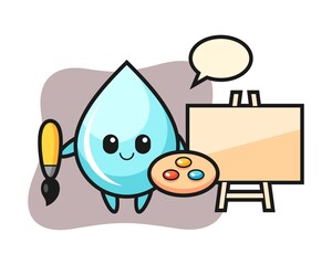 Illustration of water drop mascot as a painter