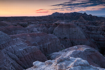 Dramatic summer sunrise in the Badlands National Park in South Dakota.
