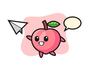 Peach cartoon character throwing paper airplane