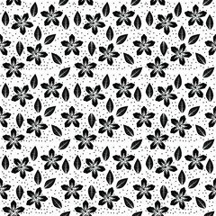 Fototapeta premium seamless floral pattern with flower leaf and circle black and white color, vector illustration