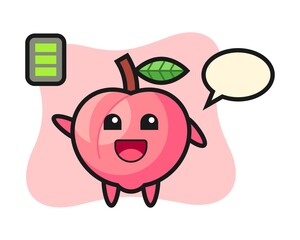 Peach mascot character with energetic gesture