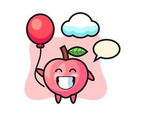 Peach mascot illustration is playing balloon