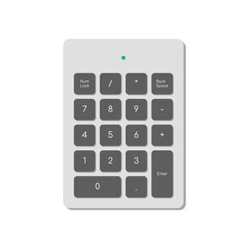 Wireless numeric keypad for computer simplified only with numbers and power indicator. A modern image of a computer keyboard. Flat vector illustration