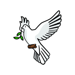 White pigeon with leaves in drawing style isolated vector. Hand drawn object illustration for your presentation, teaching materials or others.