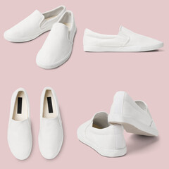 White slip-on unisex streetwear sneakers fashion set