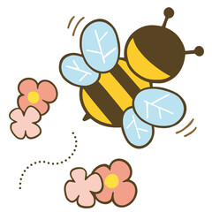 Illustration of a cute bee character with a back view. Vector illustration on white background.