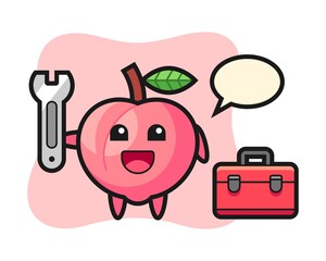 Mascot cartoon of peach as a mechanic