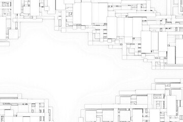 Futuristic frame artistic geometrical design drawing or draft style black and white architecture and modern tech background banner and wallpaper.3d rendering.