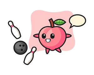 Character cartoon of peach is playing bowling