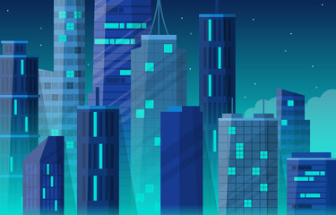 Night City Building Construction Cityscape Skyline Business Illustration