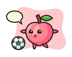 Illustration of peach cartoon is playing soccer