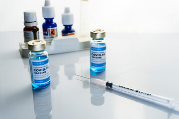 Vaccine for Coronavirus or Covid 19 with white background. Medical and healthcare concept.
